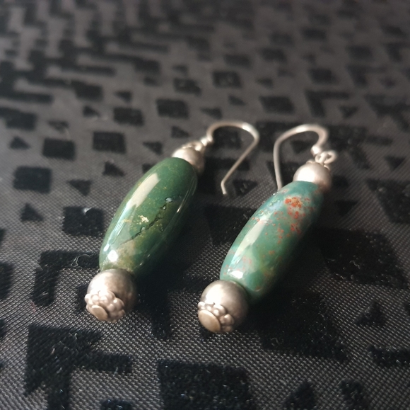 Vintage Sterling Silver & Bloodstone Jasper Earrings - Picture 3 of 5